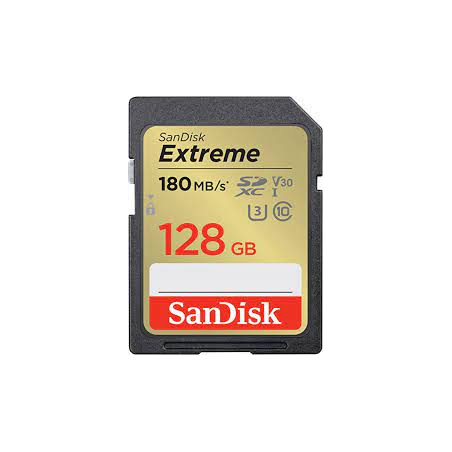 128gb scheda sdxc sandisk extreme 90/180 mb/s c10 v30 nero [sdsdxva-128g-gncin]