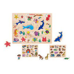 puzzle globo in legno con pioli 40x30cm multicolore