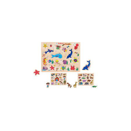 puzzle globo in legno con pioli 40x30cm multicolore