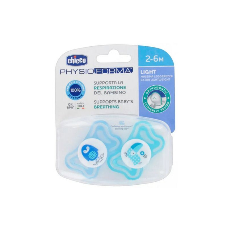 ciucio chicco physioforma light 2pz silicone azzurro