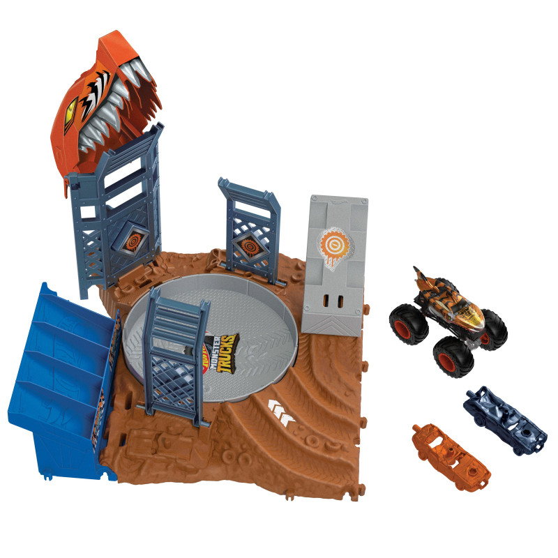 set da gioco mattel hot wheels monster trucks arena squalo tigre