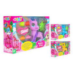 set da gioco globo magic pony con accessori in 3 colori