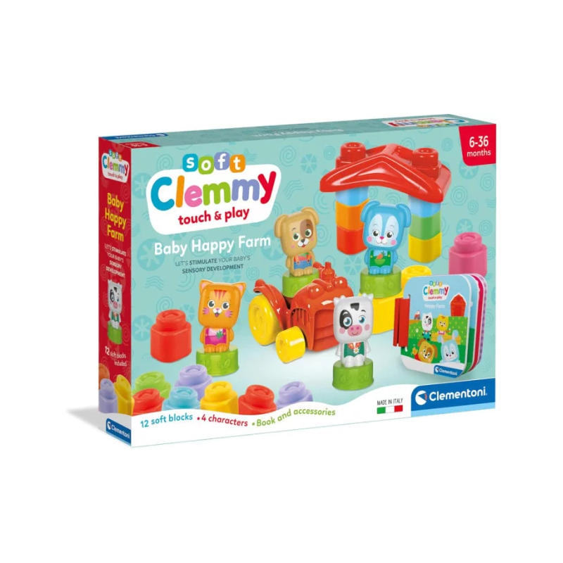 set da gioco clementoni soft clemmy baby happy farm multicolore [17884]