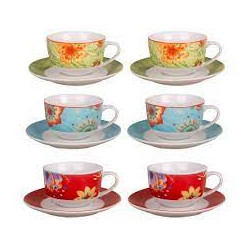 set tazze te amicasa flowers con piattino a colori assortiti 6pz