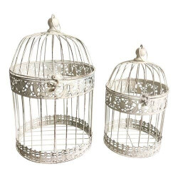 gabbia uccelli amicasa set 2pz bianco anticato