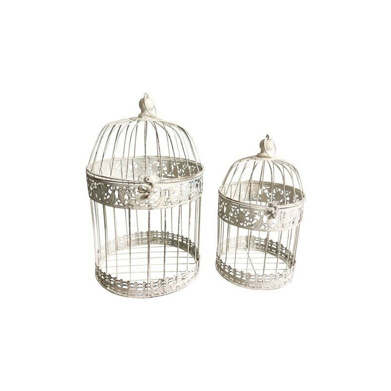 gabbia uccelli amicasa set 2pz bianco anticato