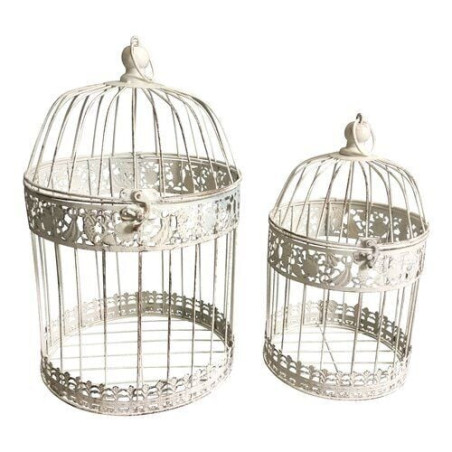 gabbia uccelli amicasa set 2pz bianco anticato
