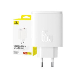 alimentatore da rete baseus os-cube pro 2xusb-c+usb 65w bianco