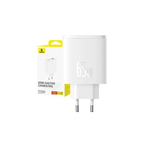 alimentatore da rete baseus os-cube pro 2xusb-c+usb 65w bianco