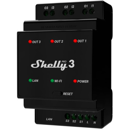 interruttore rele' shelly pro 3 trifase a 3 canali nero [pro3]
