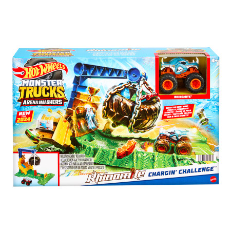 set da gioco hot wheels sfida rhinomite monster trucks arena smashers