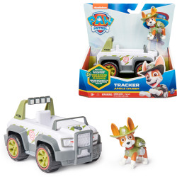 spinmaster 6069071 paw patrol: veicolo con figurina trakcer verde/grigio/bianco