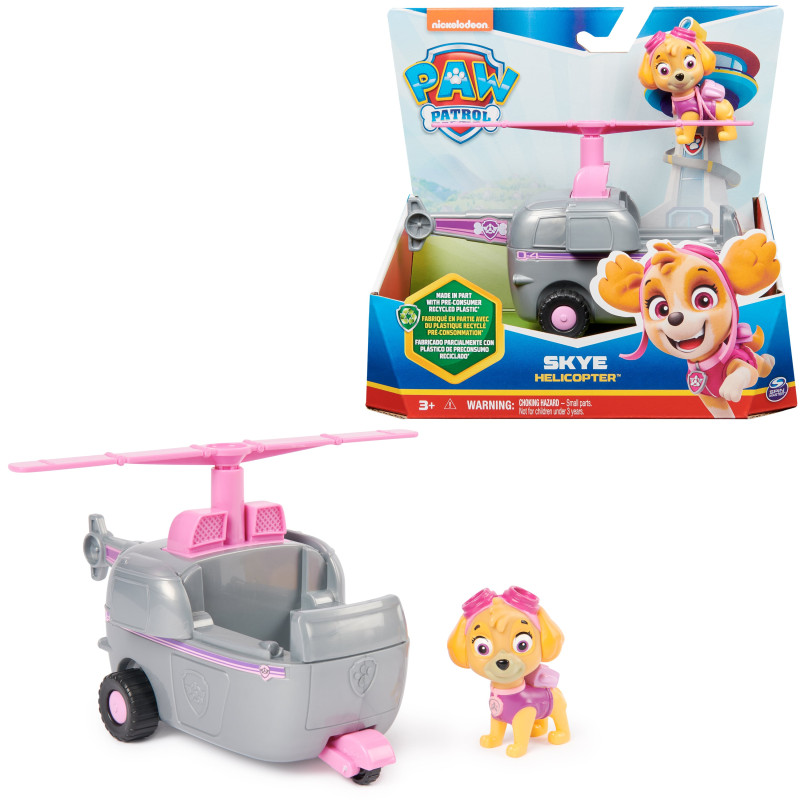 spinmaster 6069061 paw patrol: elicottero con figurina skye grigio/rosa