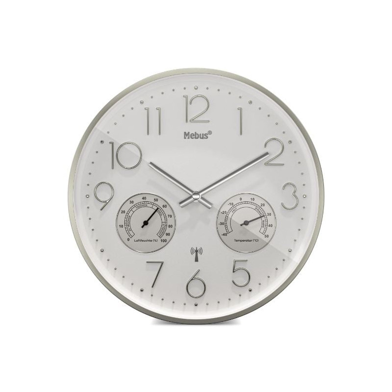 orologio da parete mebus radiocontrollato bianco/argento [12989]