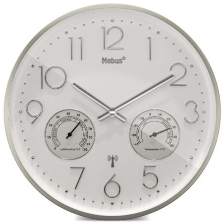 orologio da parete mebus radiocontrollato bianco/argento [12989]