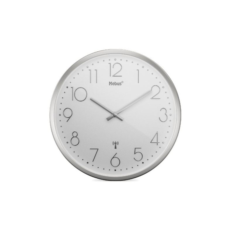 orologio da parete mebus radiocontrollato bianco/argento [19776]