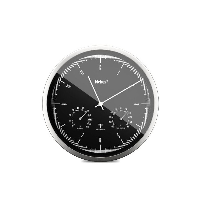 orologio da parete mebus radiocontrollato nero/argento [19777]