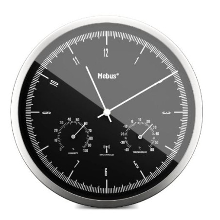 orologio da parete mebus radiocontrollato nero/argento [19777]