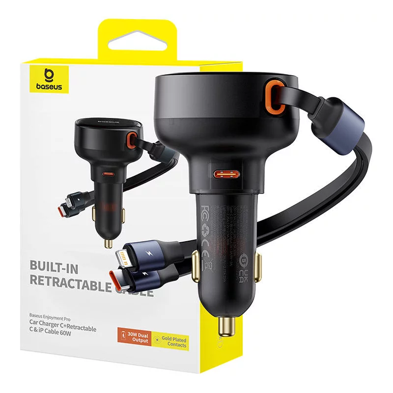 caricabatteria da auto baseus enjoyment usb-c con cavo usb-c/lightning