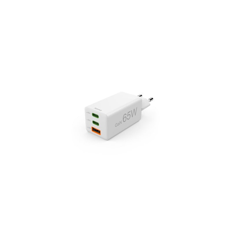 caricabatterie rapido hama pd/qc 2x usb-c/usb-a/65w/bianco