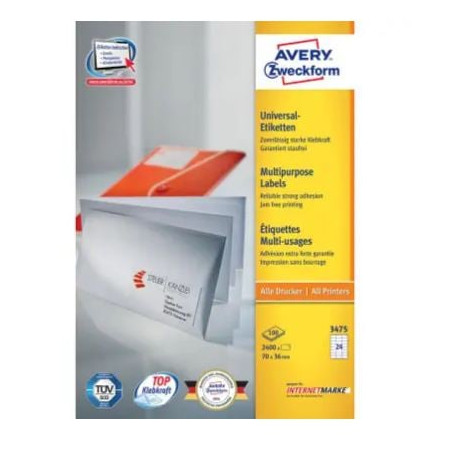 etichette avery zweckform ultragrip 70x36mm bianco 2400pz [3475]