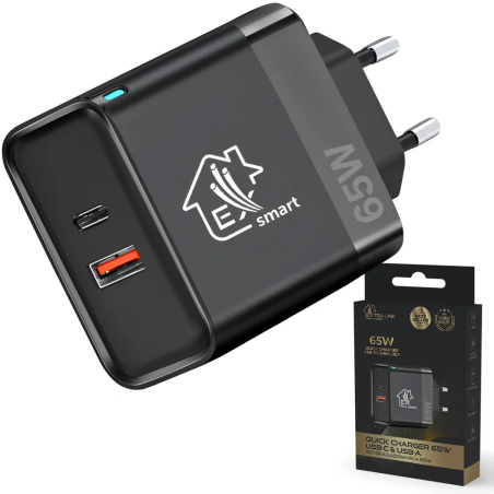 caricatore extralink smart life da muro 65w usb-c/a nero [charesl06]