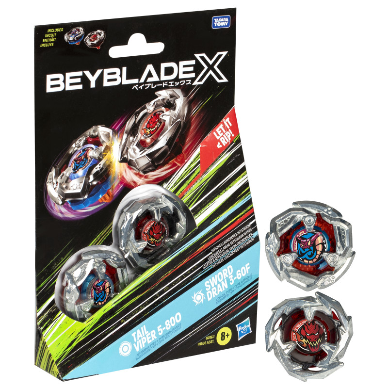 hasbro beyblade x tail viper 5-80o & sword dran 3-60f