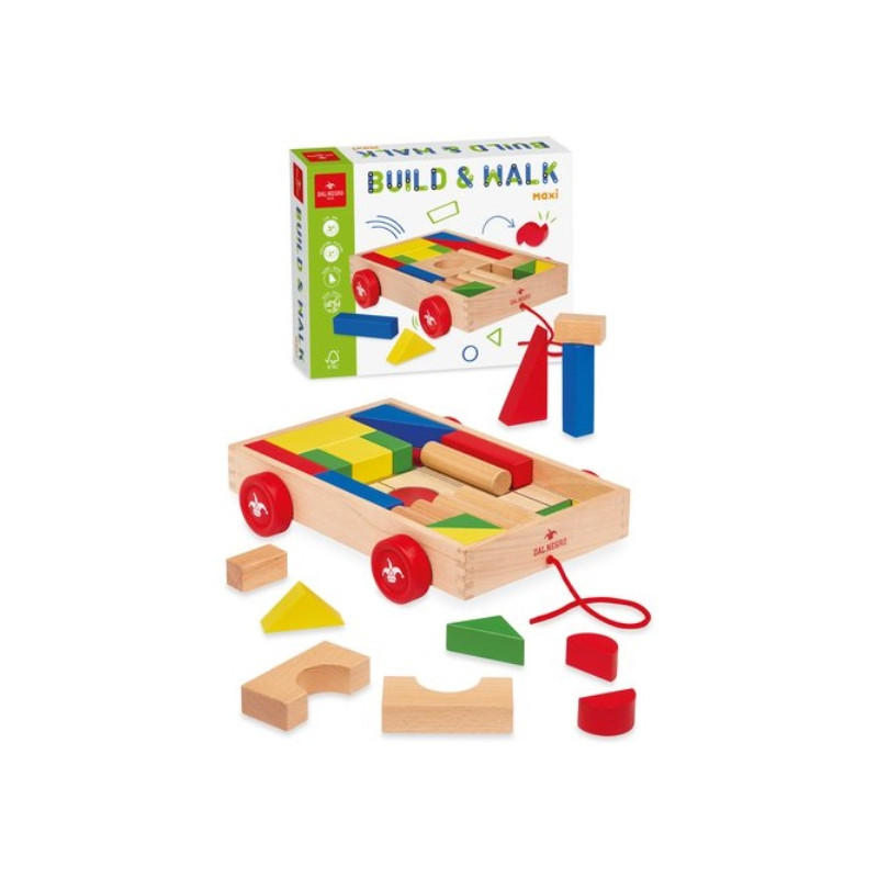 dal negro build & walk maxi 54102 carrellino in legno multicolore