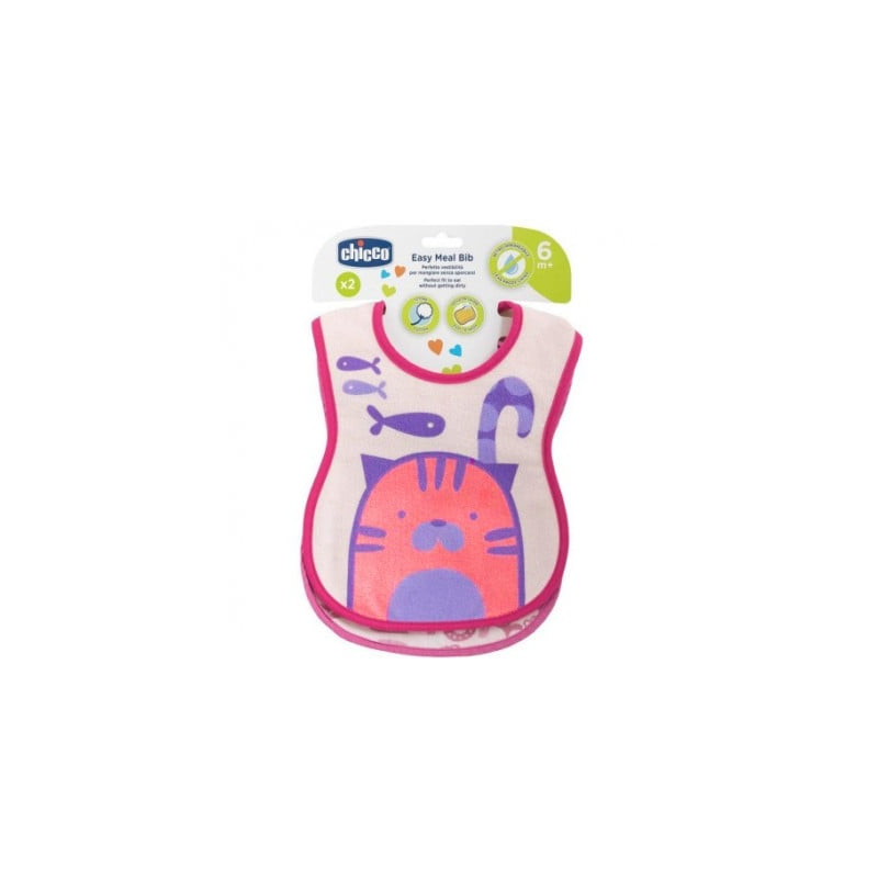 set bavaglini chicco easy meal bib rosa 2pz
