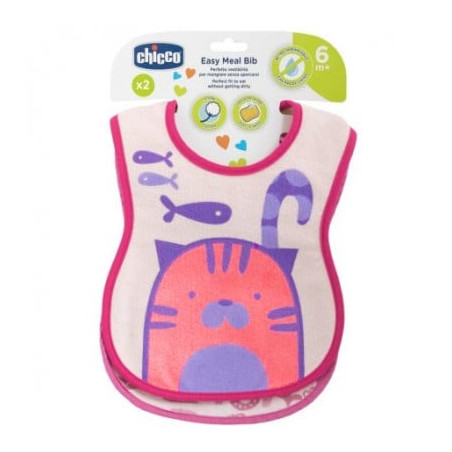 set bavaglini chicco easy meal bib rosa 2pz