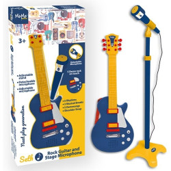giocattolo meme music 80057 chitarra rock e microfono da palco giallo/blu