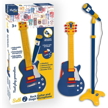 giocattolo meme music 80057 chitarra rock e microfono da palco giallo/blu