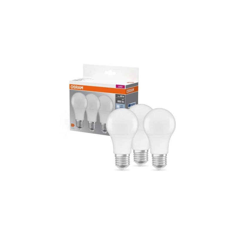 set lampadine led osram classic 3x8.5w 4000k e27 806lm classe f bianco