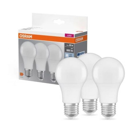 set lampadine led osram classic 3x8.5w 4000k e27 806lm classe f bianco