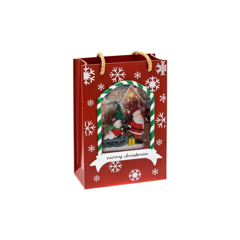 borsa lotti con babbo natale led 22cm rosso