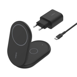 caricabatterie belkin boostcharge qi2 usb-c doppio 15w nero [wiz028vfbk]