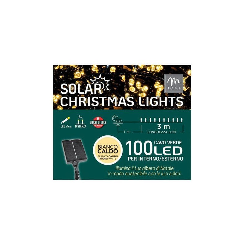 filo luci led mercury christmas solar 63697 con giochi luce 3m 100luci