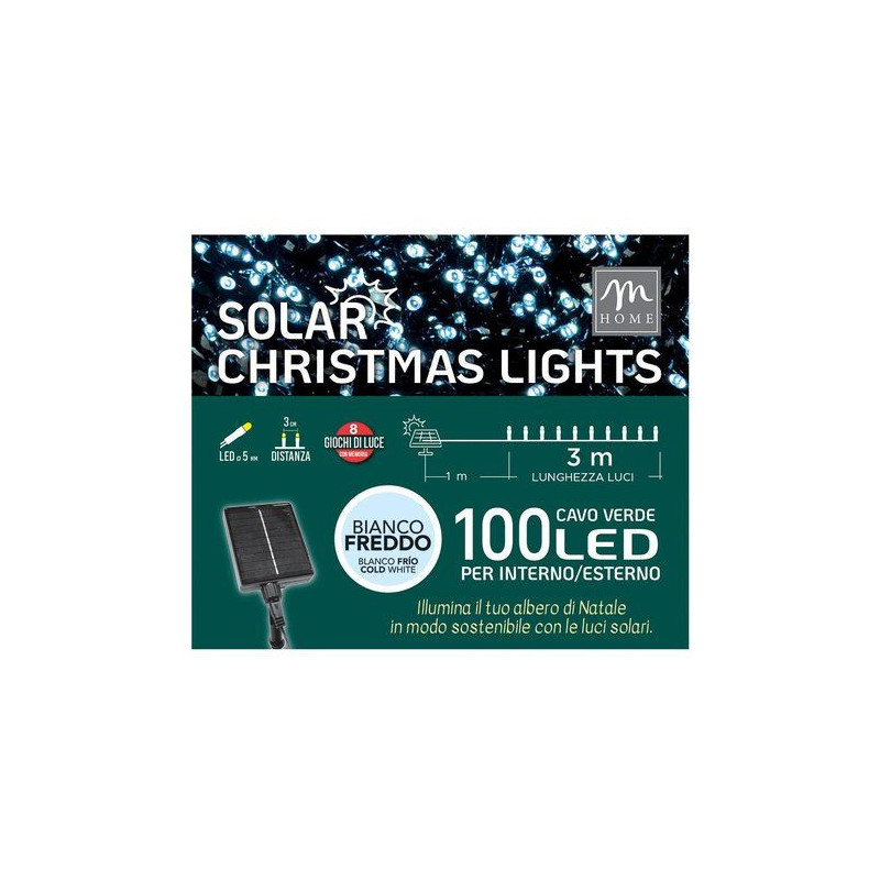 filo luci mercury 63796 solar led con giochi luce a 100 luci 3m bianco