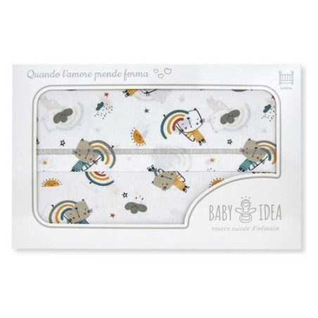 set completo lenzuola baby idea per lettino fantasia in cotone beige