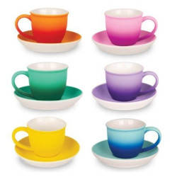 set tazzine caffe' amicasa con piattino colori assortiti 6pz