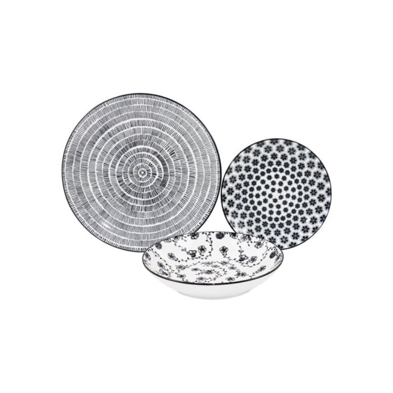 set piatti amicasa art 46 vega da tavola nero 18pz