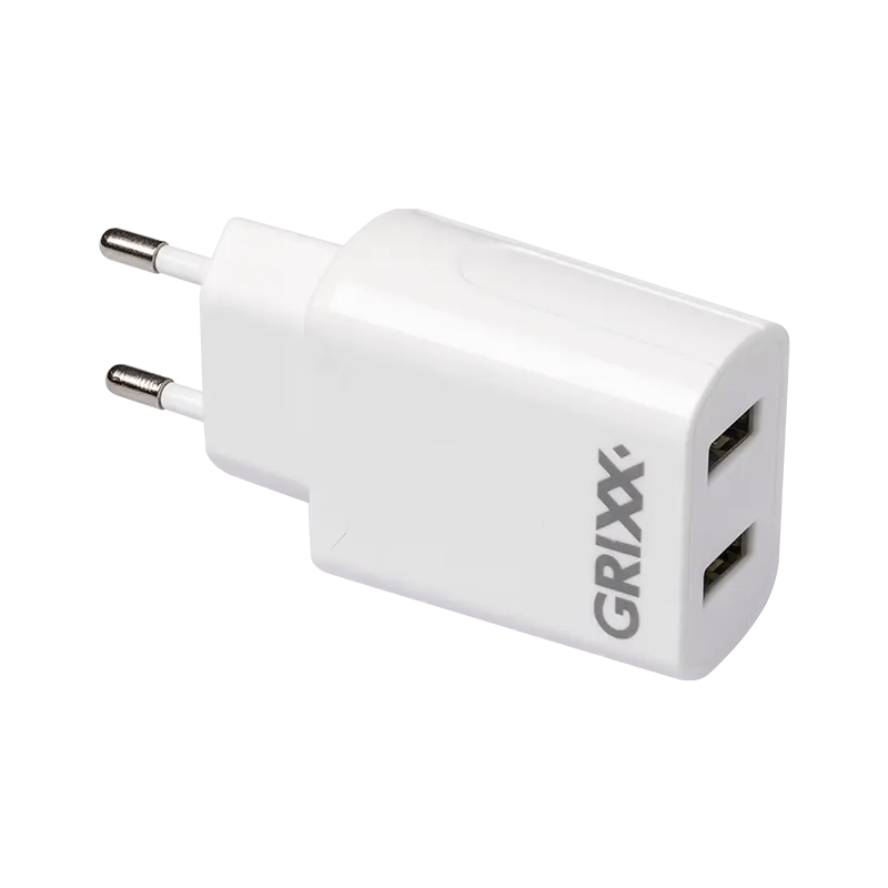 alimentatore da rete grixx 220v 2xusb tipo a 2400ma bianco [gropadusb01]