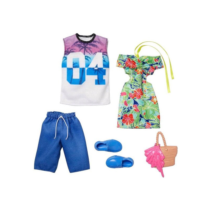 set di vestiti mattel barbie and ken tropical fashion per bambole