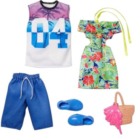 set di vestiti mattel barbie and ken tropical fashion per bambole