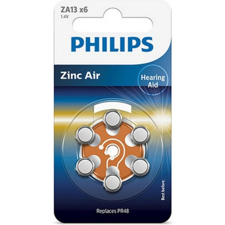 pila a bottone philips zinc-air pr48/13 6pz [phil-za13b6a/00]