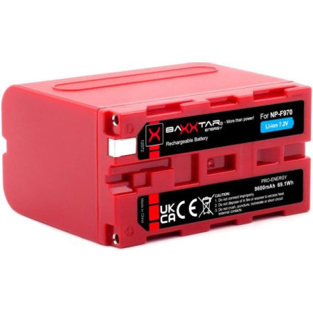 batteria sostitutiva baxxtar per sony np-f970 9600mah rosso [ba-12072-f970]