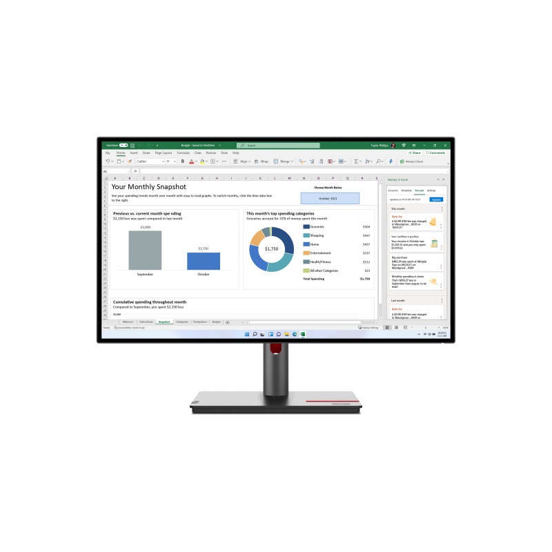 monitor led 27" lenovo thinkvision p27h-30 63a1gat1eu 27qhd