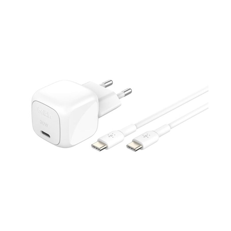 alimentatore da rete belkin boost usb-c/usb-c 30wlad.pd,bi+kab.wca008kq1mwh-b6