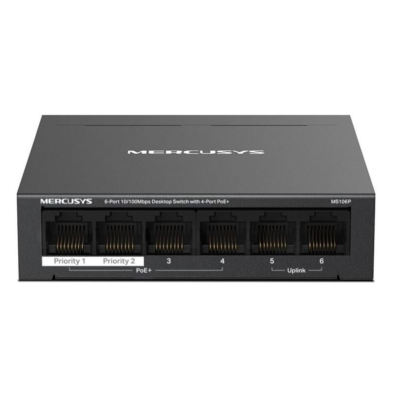 switch mercusys 6 porte 10/100 mbps con poe+ nero