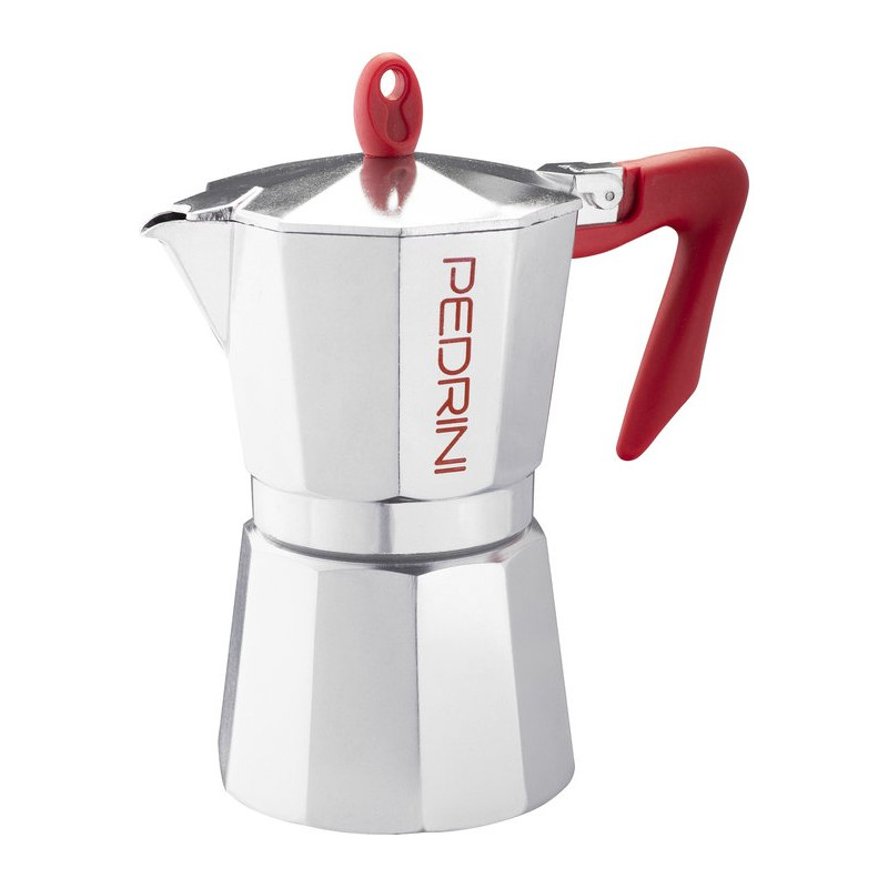 caffettiera pedrini da 6 tazze con manico rosso/grigio [9084-0]